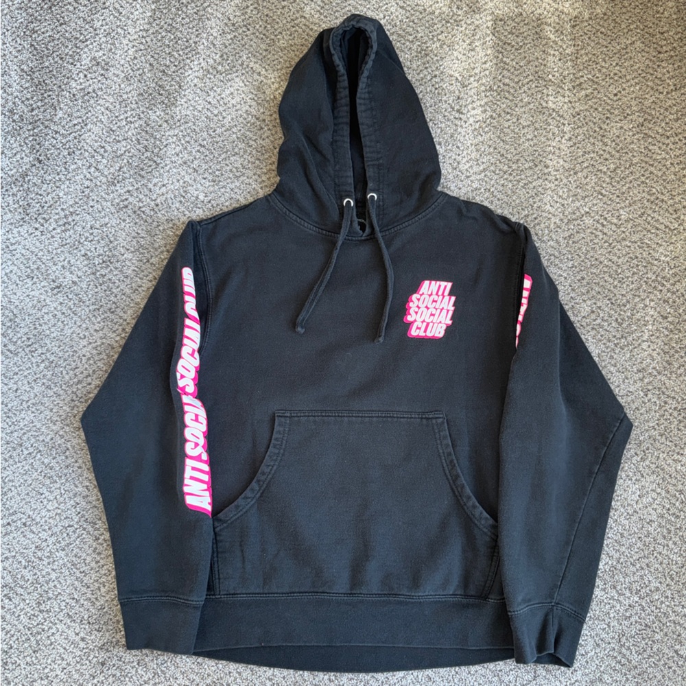 Anti Social Social Club Hoodie in Black with Vibrant Pink Accents - Picture 4 of 9